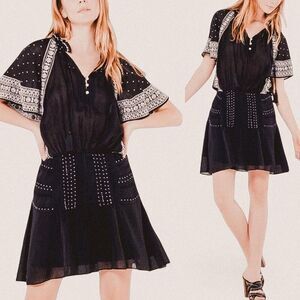 Veronica Beard Minos Embroidered Flutter Sleeve Mini Dress – Silk-Blend Boho 6